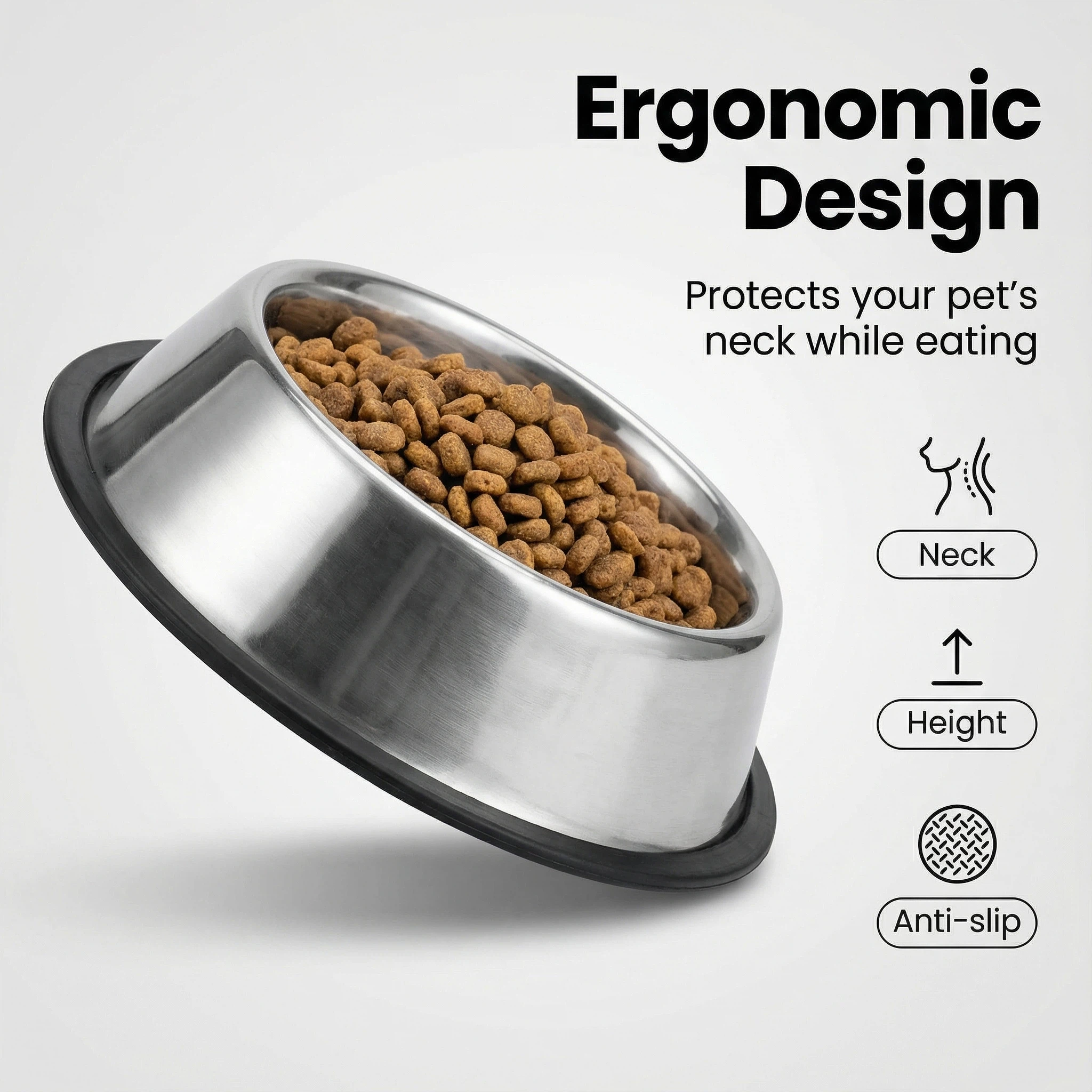 Stainless Steel Pet Food Bowl with Non-Slip Base